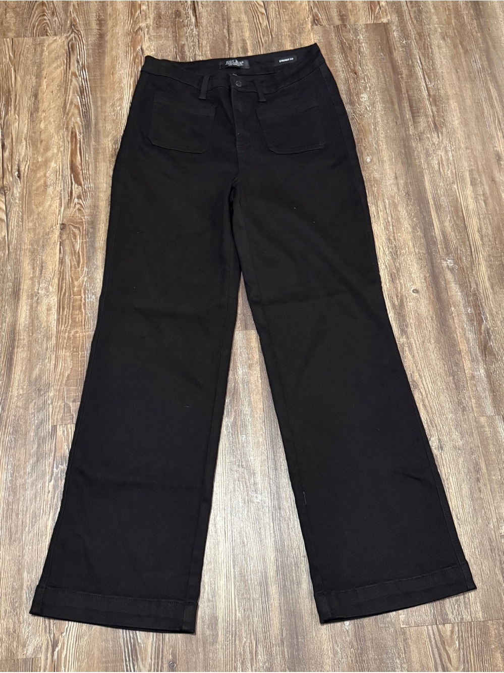 Judy Blue Straight Fit Jeans Women's 11/30 Patch Pocket in Jet Black Wash Denim